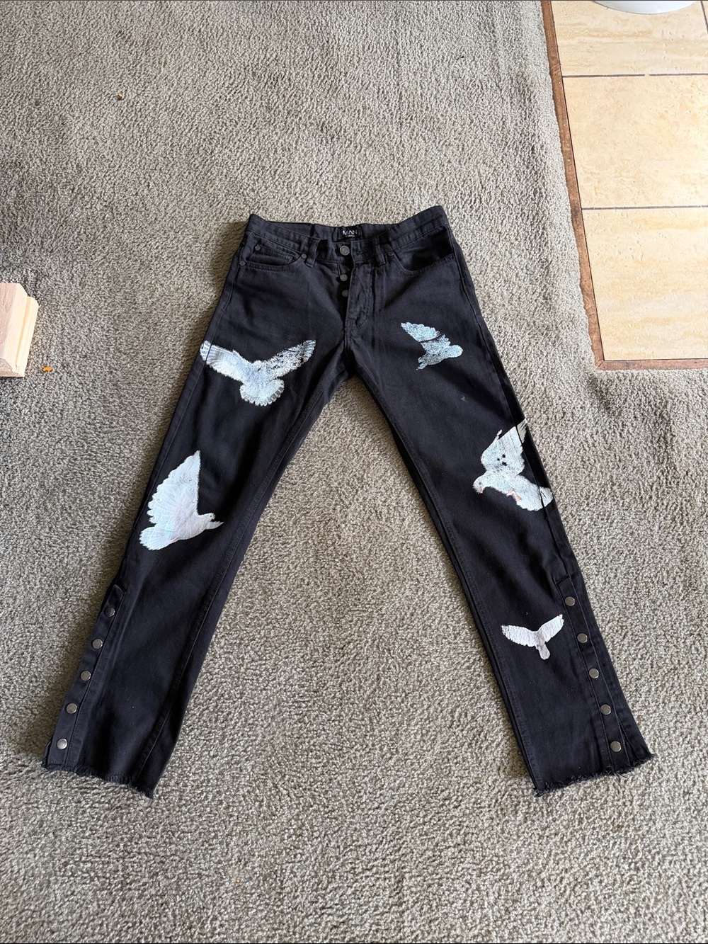 BOOHOOMAN Straight Jeans with White Dove Print